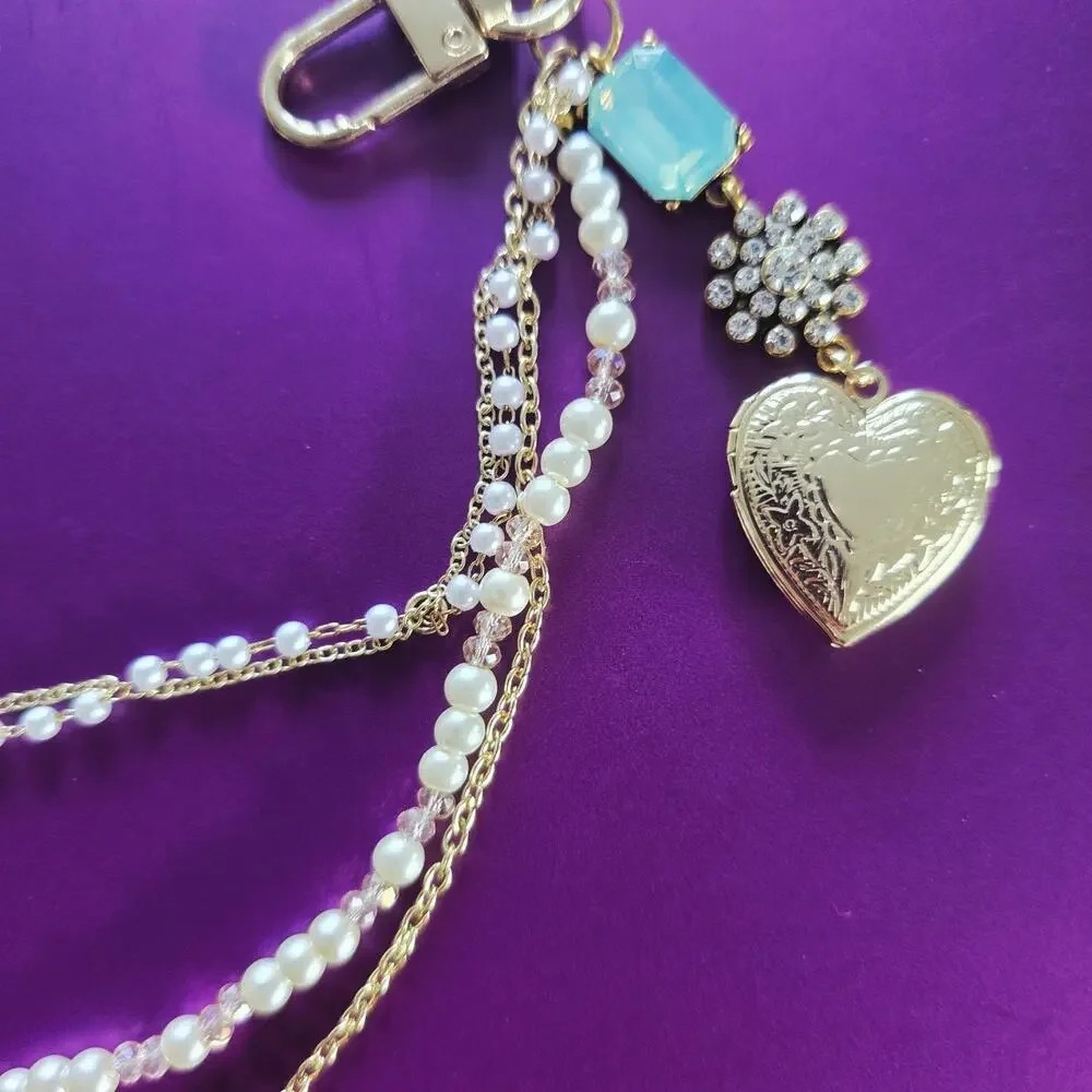 Victorian Swan and Locket Purse/Bag Charm, Belt Chain, Keychain, New!